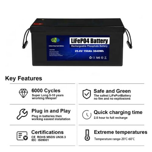 24V 25.6V 150Ah 3840Wh Lithium Ion Lifepo4 Solar Storage Battery - Image 3